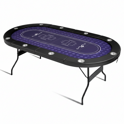 Poker Table Foldable, Casino Leisure Gamimg Table for 8/10 Player, Folding Texas Holdem Blackjack Table with Padded Rails & Cup Holders for Home Game Room, 84 Inch