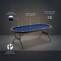 10 Player Foldable Poker Table, Blackjack Texas Holdem Poker Table with Padded Rails and Stainless Steel Cup Holders, Portable Folding Card Board Game Table, 84' Oval Casino Leisure Table — infographic