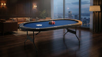 10 Player Foldable Poker Table, Blackjack Texas Holdem Poker Table with Padded Rails and Stainless Steel Cup Holders, Portable Folding Card Board Game Table, 84' Oval Casino Leisure Table — Lifestyle