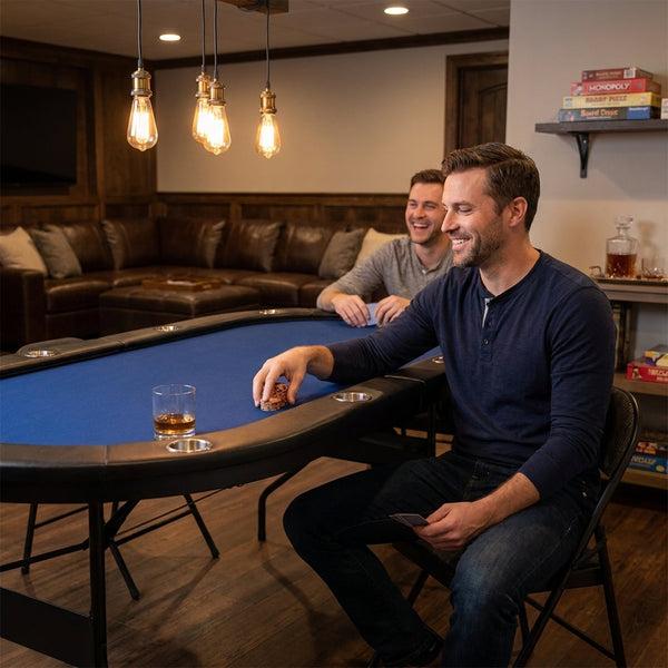 Poker Table Designed for Game Rooms, 10 Player Capacity, Padded Rails, Stainless Steel Cup Holders, 84 Inch Oval