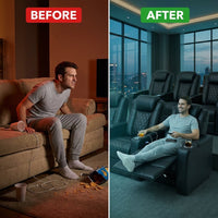 36.22" W Luxury Individual Seat Top Faux Leather Home Theater Seat Recliners Quadruple Seat with USB & Dual Cup Holders & Arm Storage (Set of 4) — Before & After