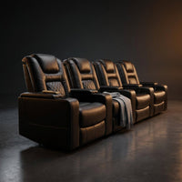 36.22" W Luxury Individual Seat Top Faux Leather Home Theater Seat Recliners Quadruple Seat with USB & Dual Cup Holders & Arm Storage (Set of 4) — Studio Shot