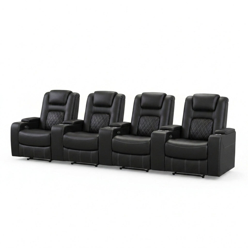 36.22" W Luxury Individual Seat Top Faux Leather Home Theater Seat Recliners Quadruple Seat with USB & Dual Cup Holders & Arm Storage (Set of 4) — Studio Shot