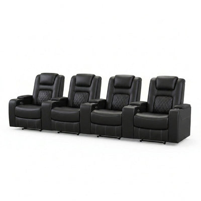 Home Theater Recliners Designed for Ultimate Comfort, 4-Seat Set, USB Charging, Dual Cup Holders