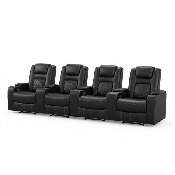 36.22" W Luxury Individual Seat Top Faux Leather Home Theater Seat Recliners Quadruple Seat with USB & Dual Cup Holders & Arm Storage (Set of 4) — Studio Shot