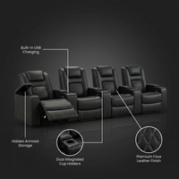 36.22" W Luxury Individual Seat Top Faux Leather Home Theater Seat Recliners Quadruple Seat with USB & Dual Cup Holders & Arm Storage (Set of 4) — infographic