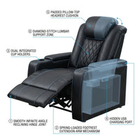 36.22" W Luxury Individual Seat Top Faux Leather Home Theater Seat Recliners Quadruple Seat with USB & Dual Cup Holders & Arm Storage (Set of 4) — How It Works