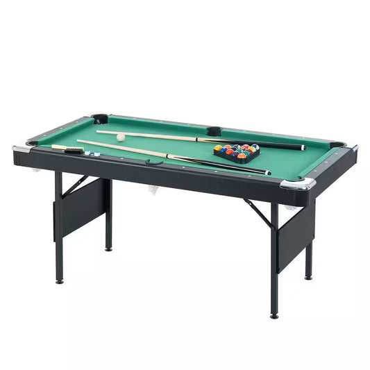 65.75 In. Green Portable Pool Table Game Billiard Table - Includes Full Set of Balls 1 Brush 1 Triangle Rack 2 Chalk