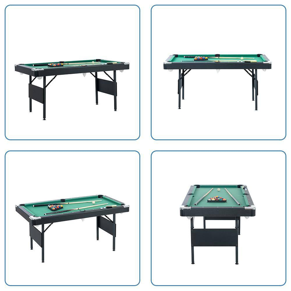 65.75 In. Green Portable Pool Table Game Billiard Table - Includes Full Set of Balls 1 Brush 1 Triangle Rack 2 Chalk