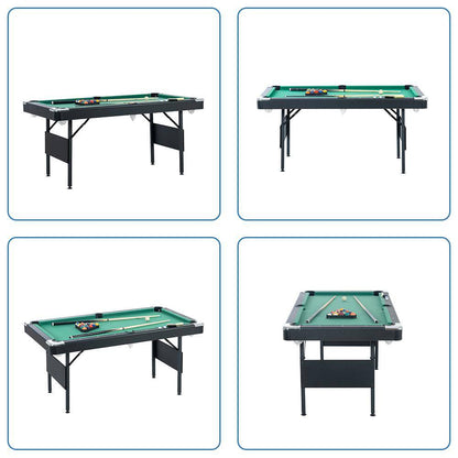 65.75 In. Green Portable Pool Table Game Billiard Table - Includes Full Set of Balls 1 Brush 1 Triangle Rack 2 Chalk