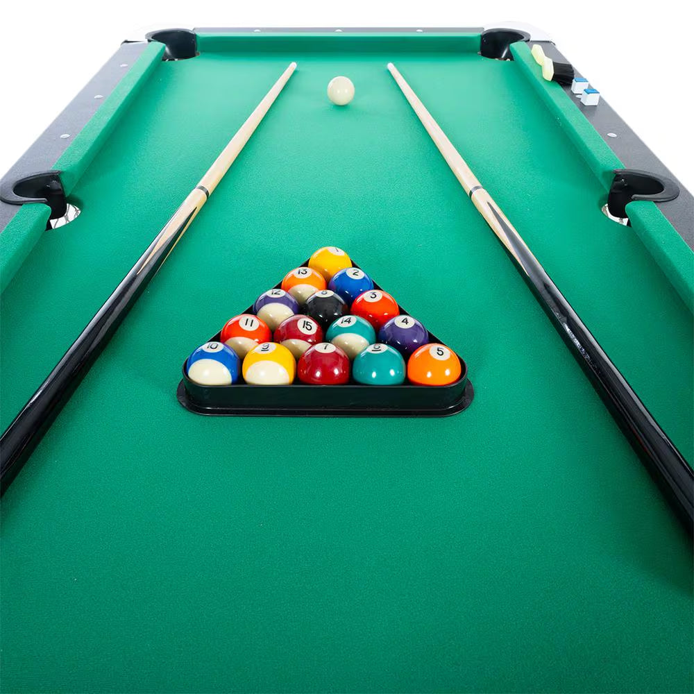 65.75 In. Green Portable Pool Table Game Billiard Table - Includes Full Set of Balls 1 Brush 1 Triangle Rack 2 Chalk