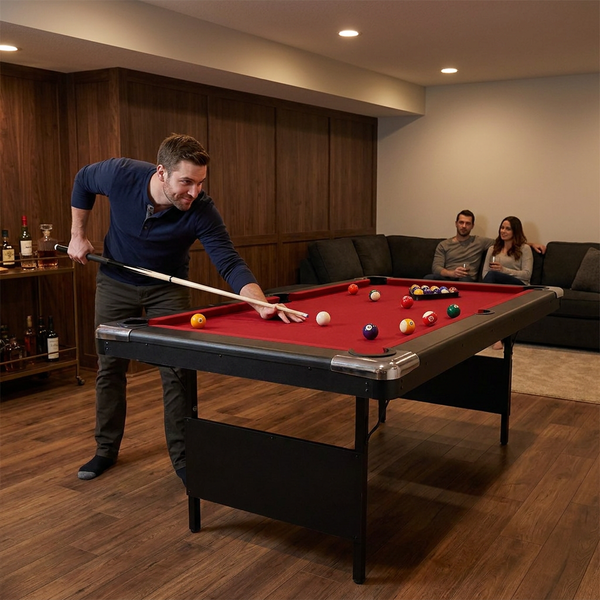 Foldable Pool Table Built for Home Game Rooms, 6.7 Foot Portable Design, Complete Accessory Set, MDF Construction