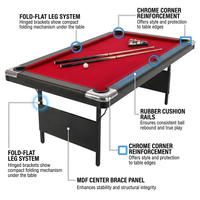 6,7 Foot Foldable Pool Table, Portable Billiards Table for Adults with Full Accessories Set, Mesa De Billar Includes 16 Balls, 2 Cue Sticks, Chalk, Rack & Brush, Game Room Table for Home — How It Works