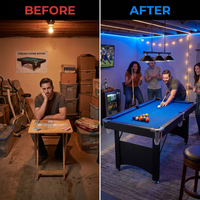 6 or 7 Ft Billiards Table, Portable Billiards Tables, Pool Tables for Full Size, Pool Table Set for Family Game Room, Adult Rrec Room, Basements, Man Cave or Garage — Before & After