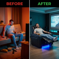 Home Theater Recliner Built for Premium Comfort, Power Recline, Cup Holders, 35.4 Inch Wide — Before & After