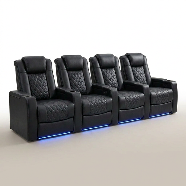 Home Theater Recliner Built for Premium Comfort, Power Recline, Cup Holders, 35.4 Inch Wide — Studio Shot