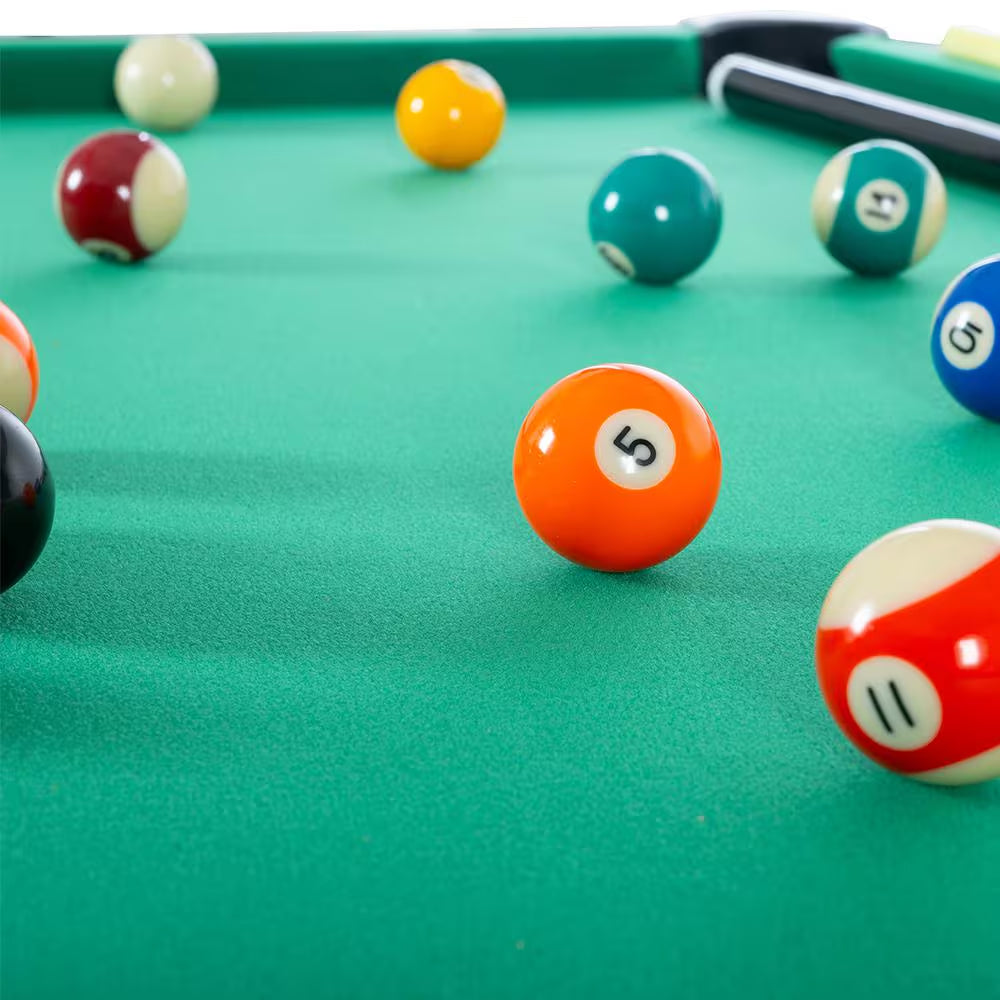 65.75 In. Green Portable Pool Table Game Billiard Table - Includes Full Set of Balls 1 Brush 1 Triangle Rack 2 Chalk