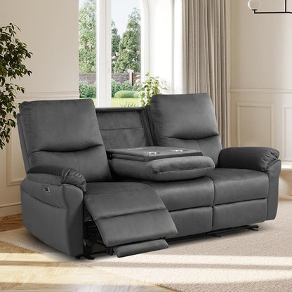 Loveseat Recliner Sofa with Console, Electric Reclining Couch with Flip Middle Backrest, Cup Holder & USB Type C, Skin- Friendly Recliner Sofa for Living Room, Home Theater Seat (Dark Gray)