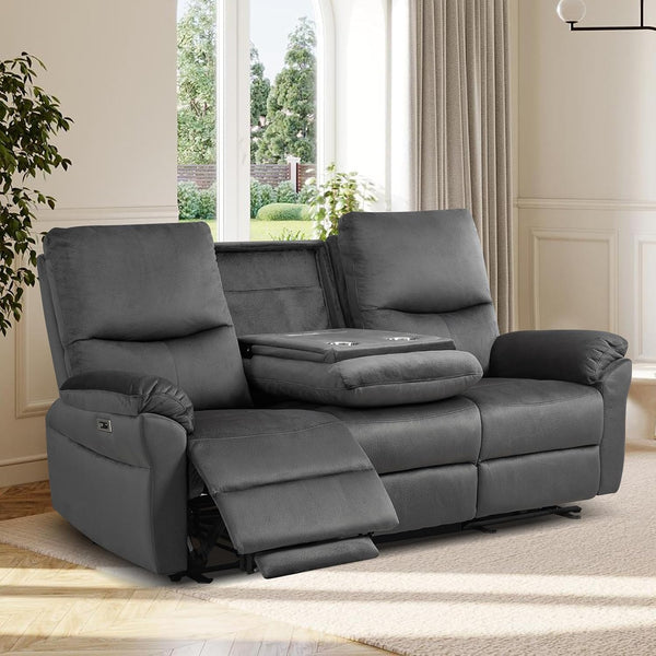 Loveseat Recliner Sofa with Console, Electric Reclining Couch with Flip Middle Backrest, Cup Holder & USB Type C, Skin- Friendly Recliner Sofa for Living Room, Home Theater Seat (Dark Gray)