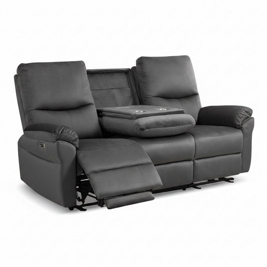 Loveseat Recliner Sofa with Console, Electric Reclining Couch with Flip Middle Backrest, Cup Holder & USB Type C, Skin- Friendly Recliner Sofa for Living Room, Home Theater Seat (Dark Gray)