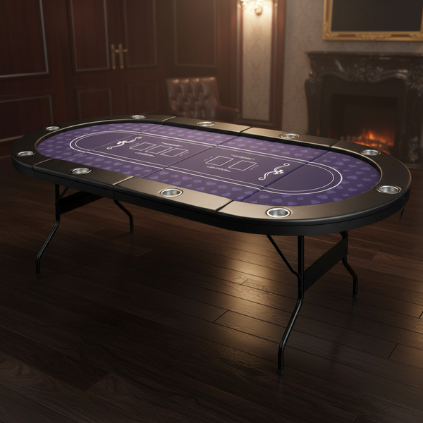 Poker Table Foldable, Casino Leisure Gamimg Table for 8/10 Player, Folding Texas Holdem Blackjack Table with Padded Rails & Cup Holders for Home Game Room, 84 Inch
