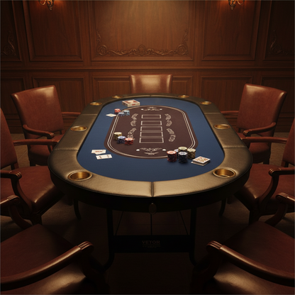 8 Player Foldable Poker Table, Blackjack Texas Holdem Poker Table with Padded Rails and Stainless Steel Cup Holders, Portable Folding Card Board Game Table, 72' Oval Casino Leisure Table, Blue