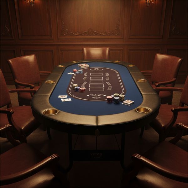 8 Player Foldable Poker Table, Blackjack Texas Holdem Poker Table with Padded Rails and Stainless Steel Cup Holders, Portable Folding Card Board Game Table, 72' Oval Casino Leisure Table, Blue