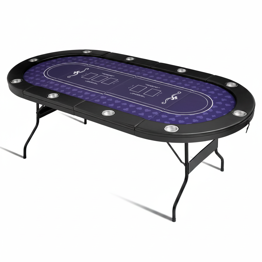 Poker Table Foldable, Casino Leisure Gamimg Table for 8/10 Player, Folding Texas Holdem Blackjack Table with Padded Rails & Cup Holders for Home Game Room, 84 Inch