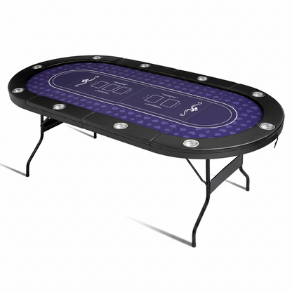Poker Table Foldable, Casino Leisure Gamimg Table for 8/10 Player, Folding Texas Holdem Blackjack Table with Padded Rails & Cup Holders for Home Game Room, 84 Inch