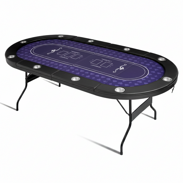 Poker Table Foldable, Casino Leisure Gamimg Table for 8/10 Player, Folding Texas Holdem Blackjack Table with Padded Rails & Cup Holders for Home Game Room, 84 Inch